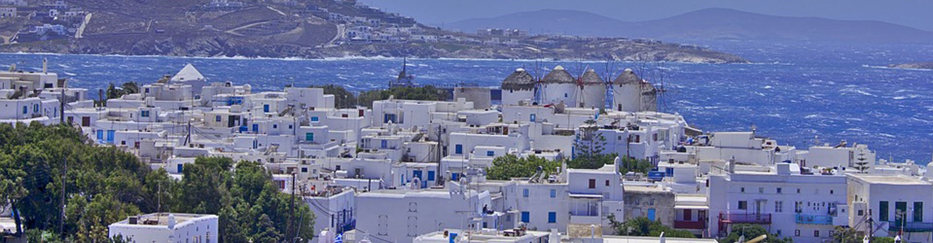 Ostrvo Mikonos u Grčkoj panorama